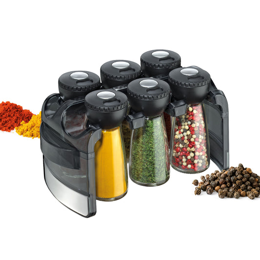 Gewürzständer 6 Gläser, schwarz rechteckig