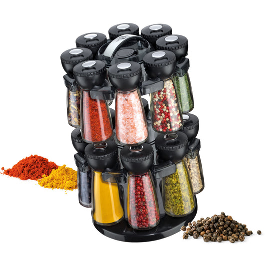 Gewürzständer hoch 16 Gläser, schwarz rund