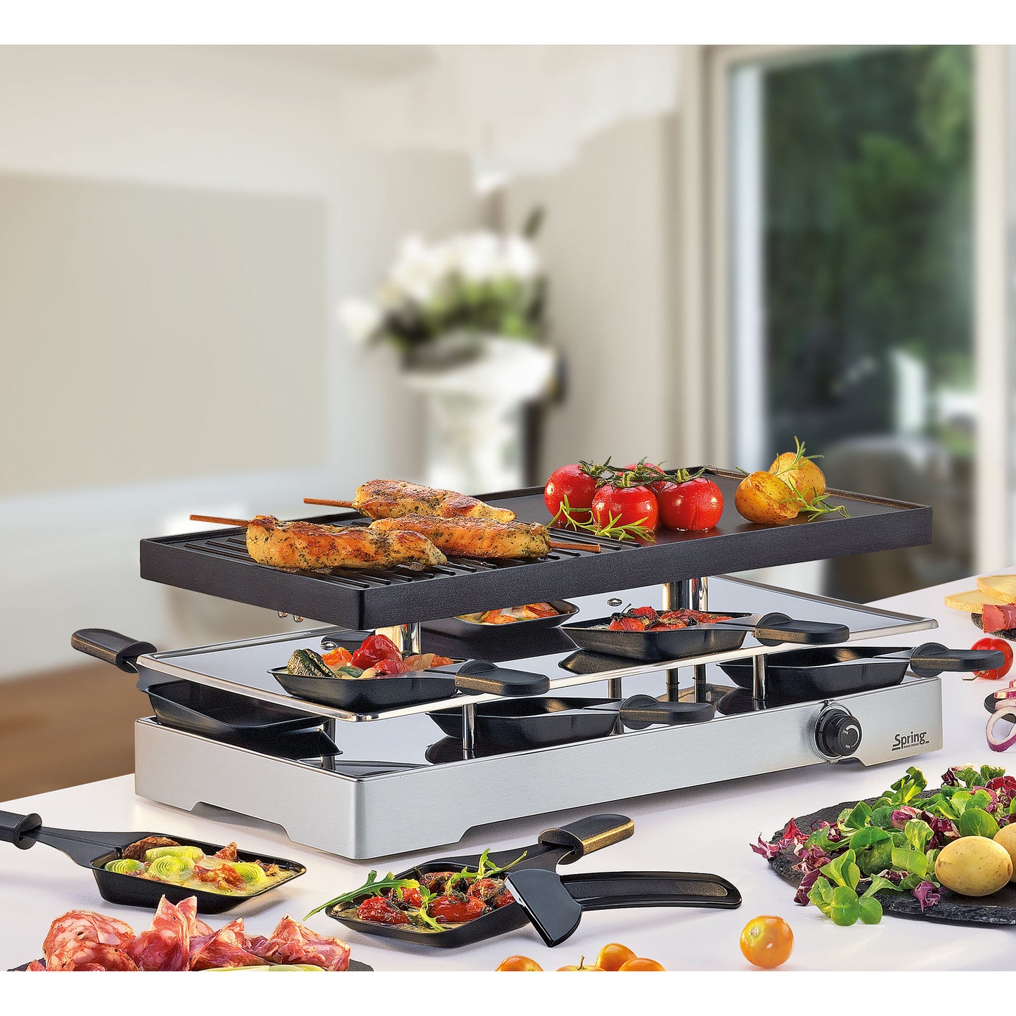 Raclette mit Alugrillplatte + Granitstein