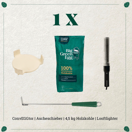 Big Green Egg MiniMax mit ConvEGGtor, Ascheschieber, Holzkohle und Looflighter