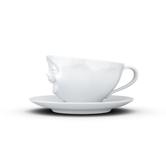 Schmunzel Kaffee Tasse lachend in weiß 200ml