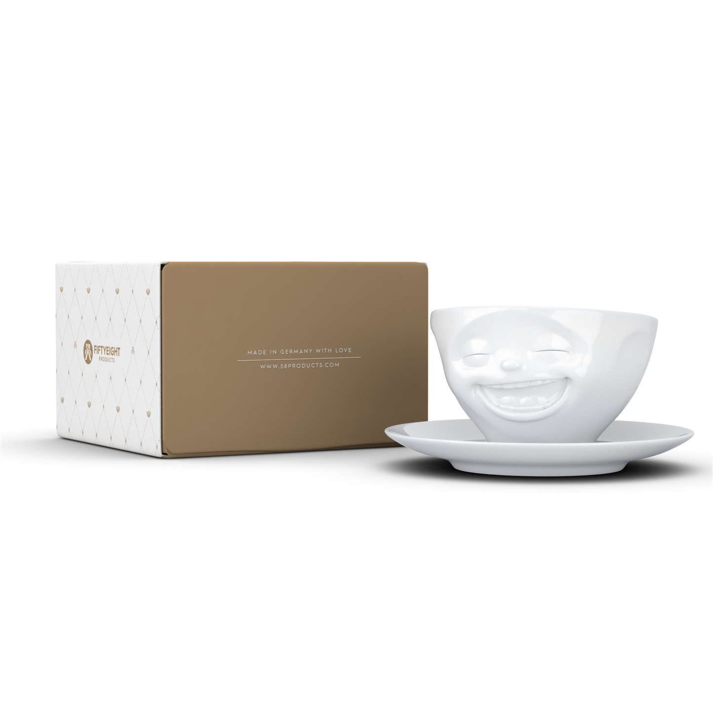 Schmunzel Kaffee Tasse lachend in weiß 200ml