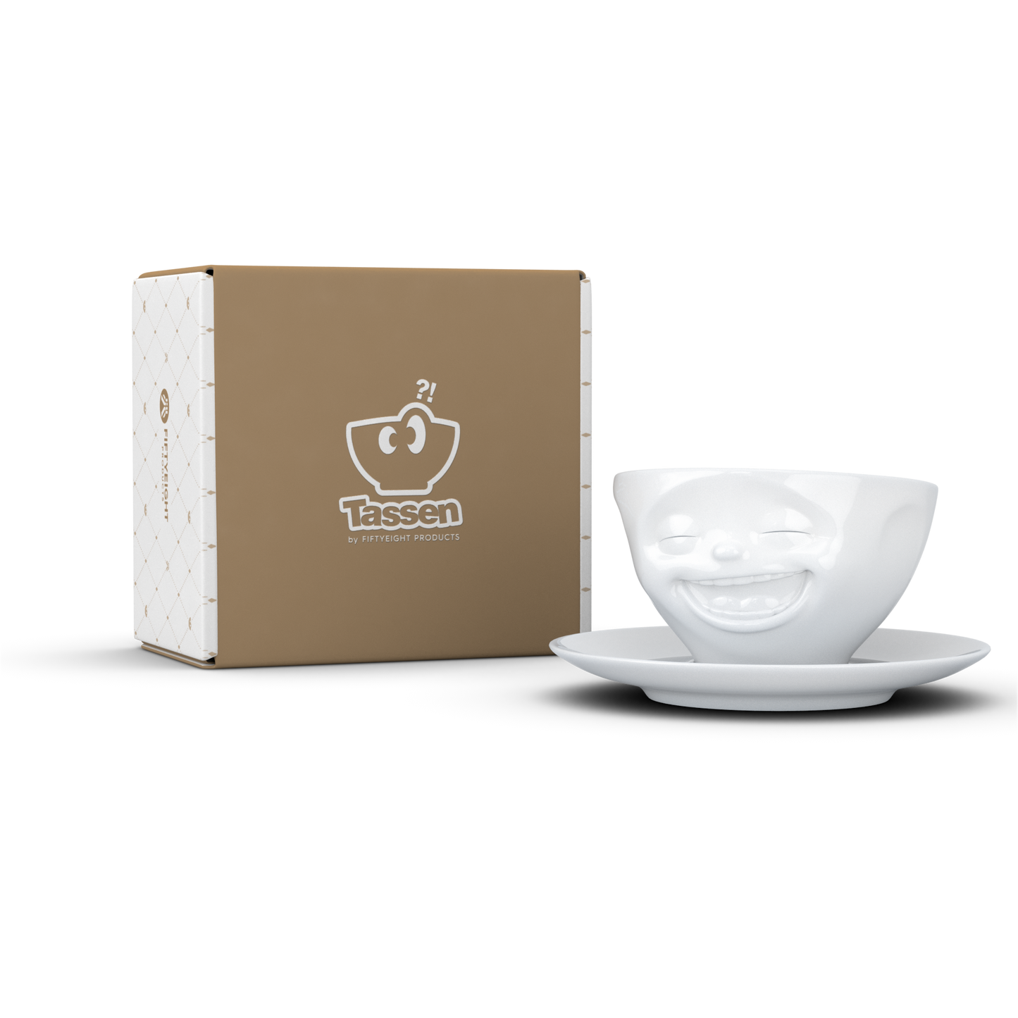 Schmunzel Kaffee Tasse lachend in weiß 200ml