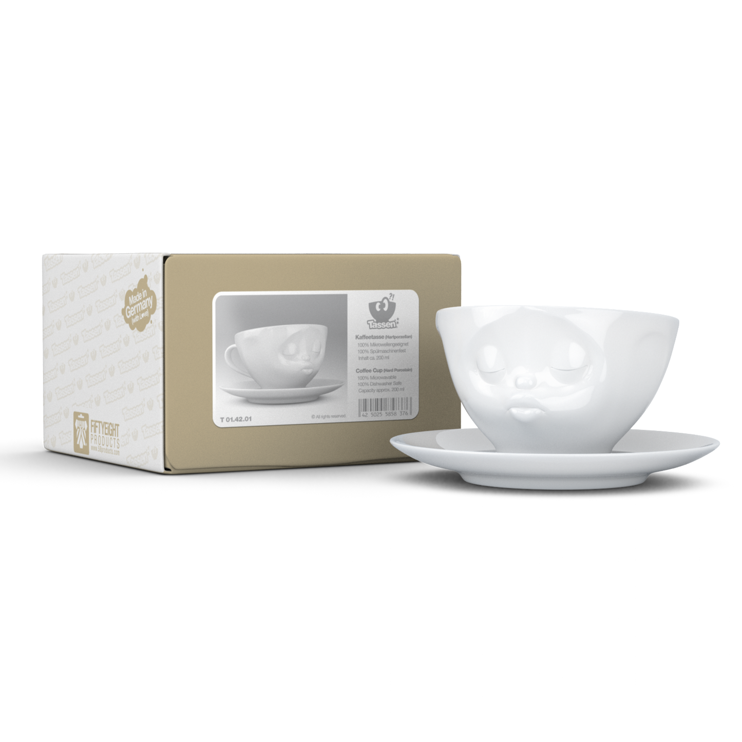 Schmunzel Kaffee Tasse küssend in weiß 200ml