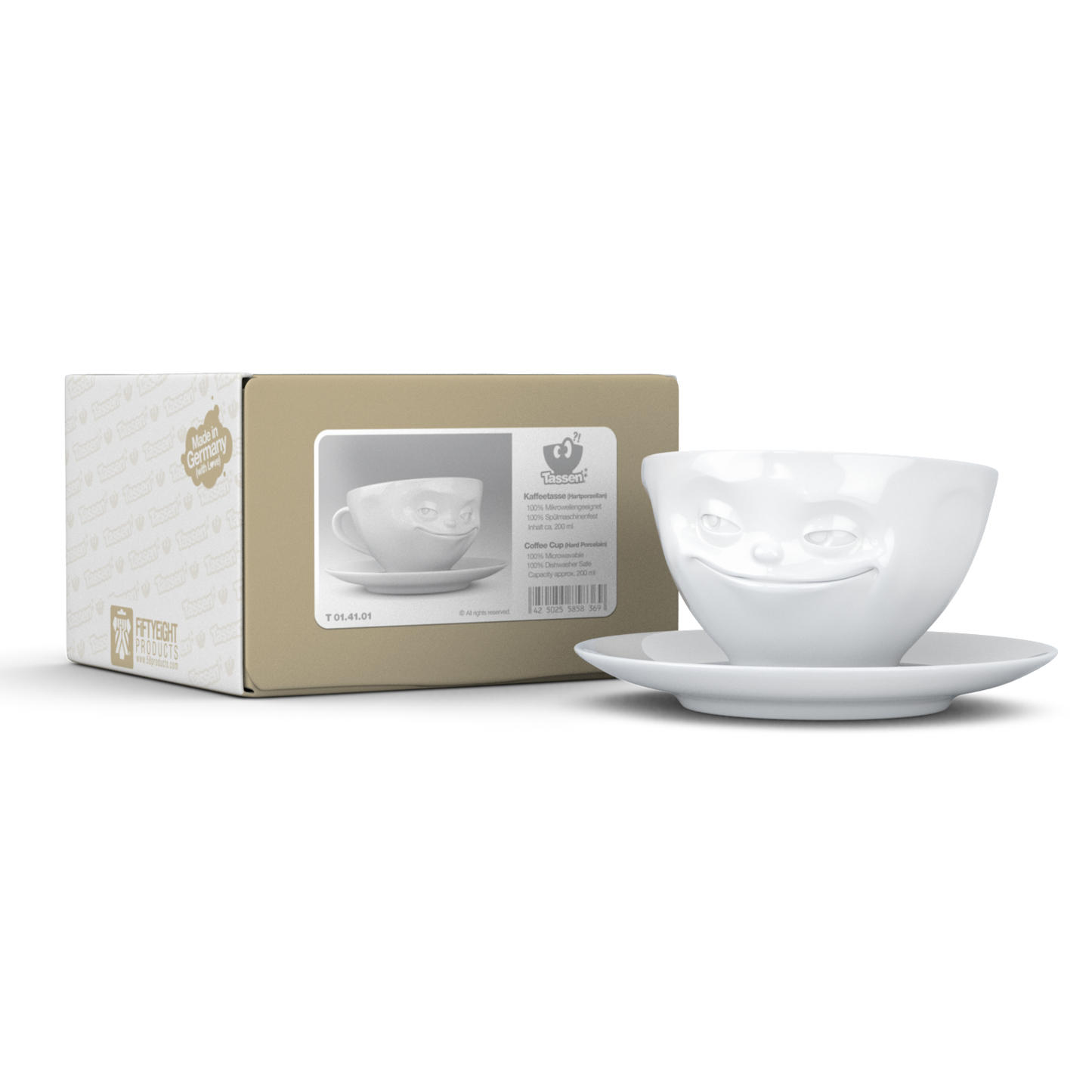 Schmunzel Kaffee Tasse grinsend in weiß 200ml