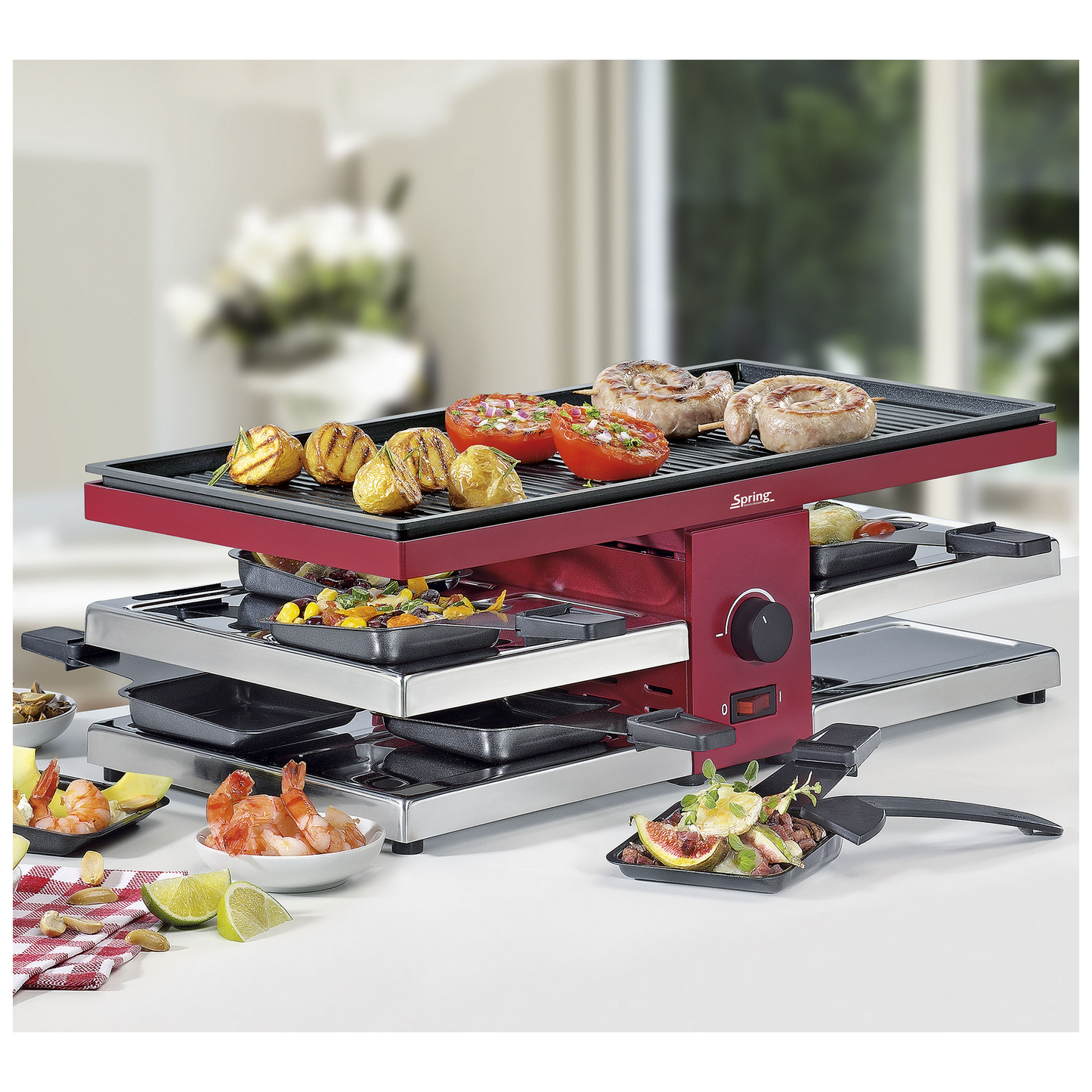 Raclette mit Alugrillplatte rot