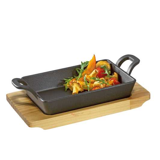 Servierpfanne eckig mit Holzbrett