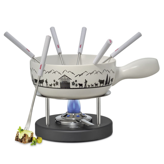 Käsefondue-Garnitur MONTANA weiß/schwarz 22 cm