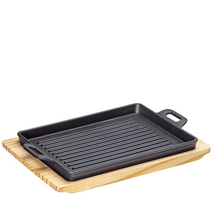 Grill-/Servierplatte eckig mit Holzbrett - Ansicht 2