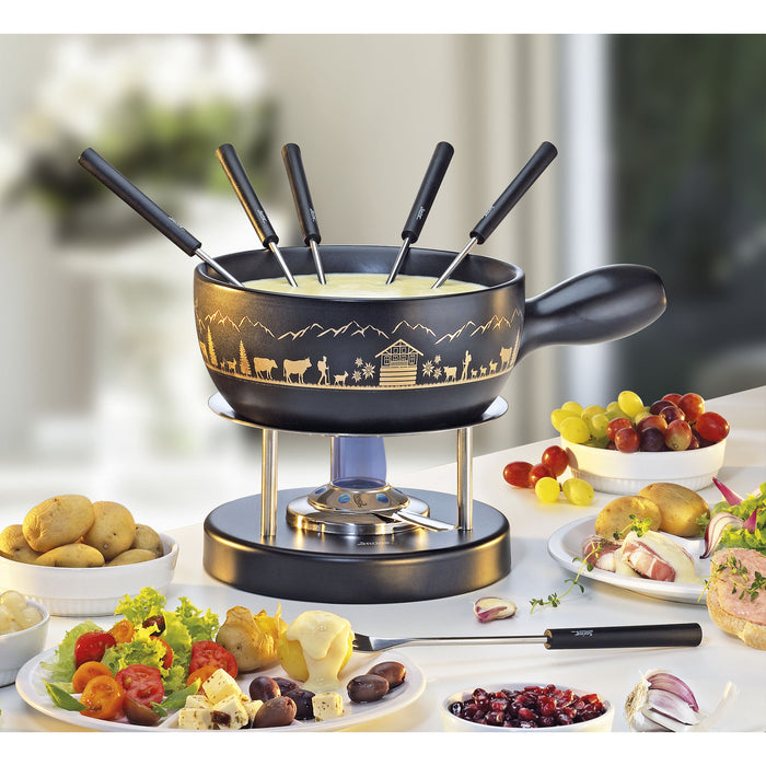 Käsefondue-Garnitur MONTANA schwarz/gold 22 cm - Ansicht 2
