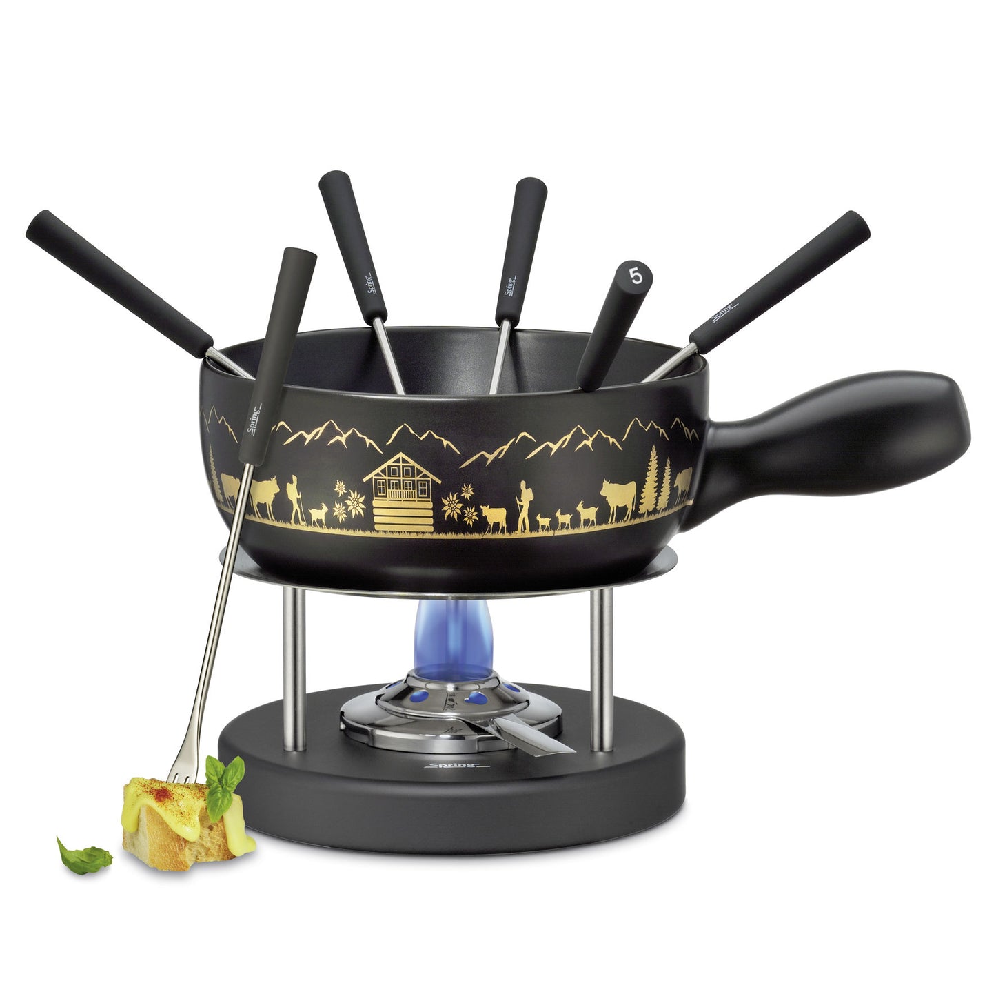 Käsefondue-Garnitur MONTANA schwarz/gold 22 cm