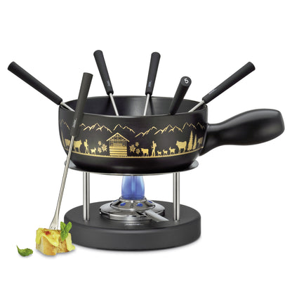 Käsefondue-Garnitur MONTANA schwarz/gold 22 cm