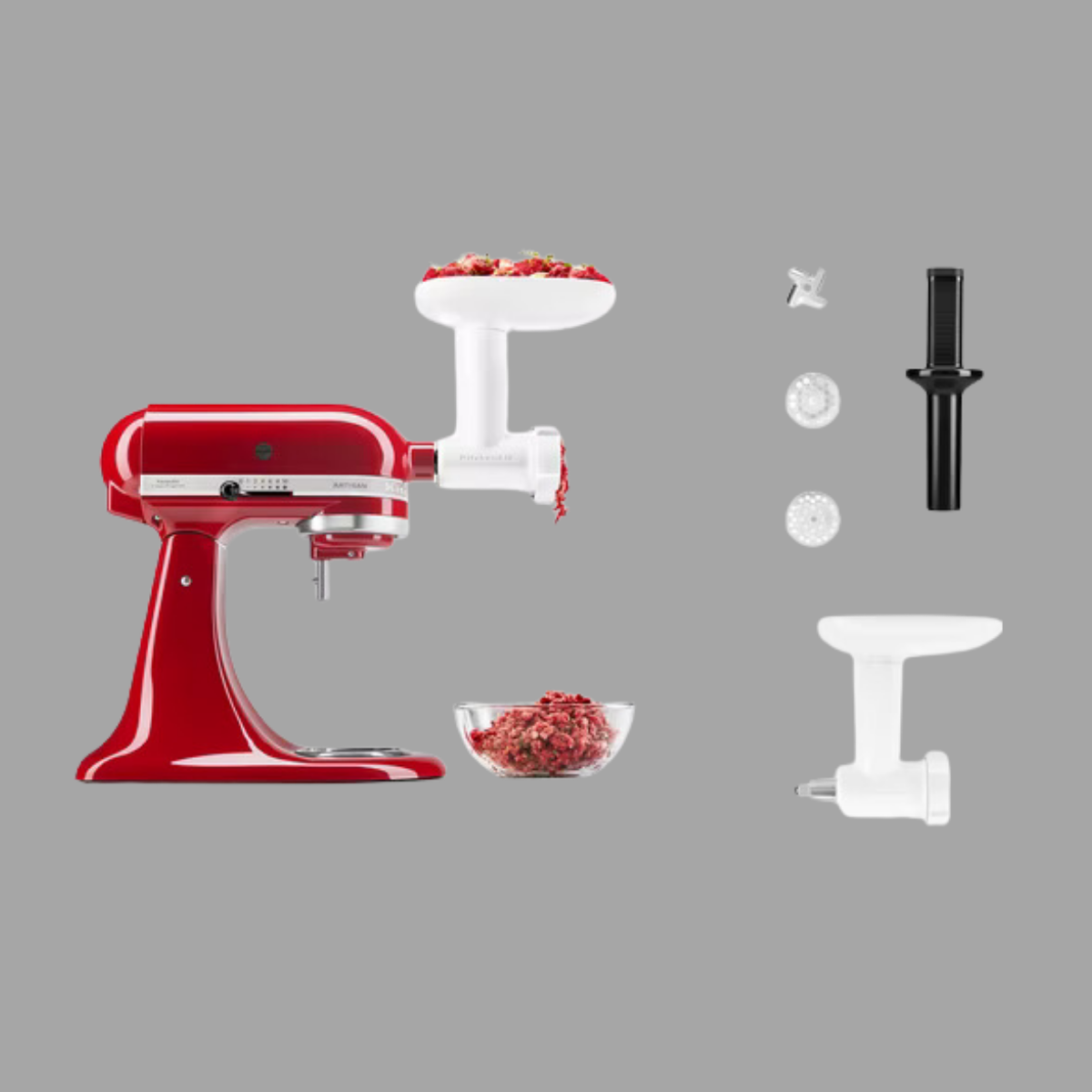 Set KitchenAid Artisan Küchenmaschine KSM175PSE und Zubehör Set 3-teilig 5KSM2FPPC (5KSMVSA + 5KSMFGA + FVSP)
