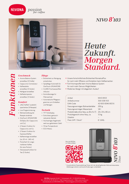 Nivona Kaffeevollautomat Nivo 8101 Schwarz + 1kg Kaffee + Cleanbox  gratis