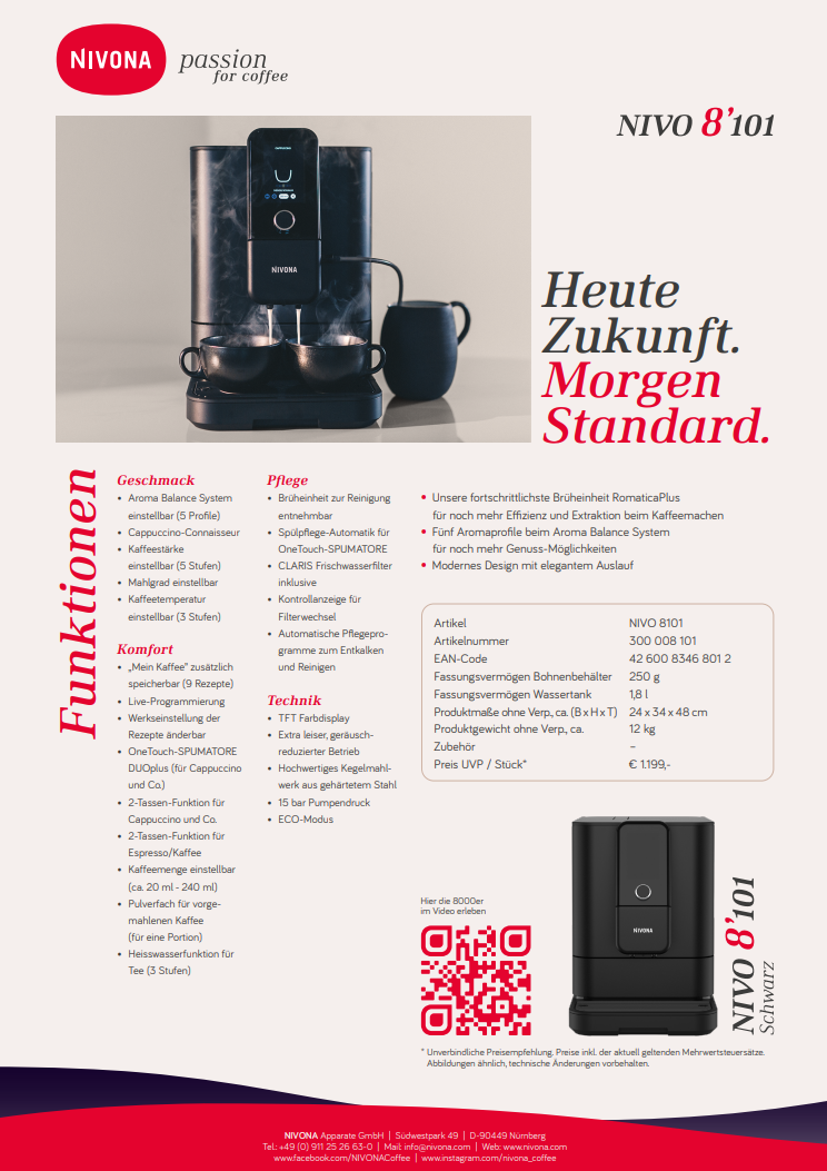 Nivona Kaffeevollautomat Nivo 8103 Titan  + 1kg Kaffee und Cleanbox gratis
