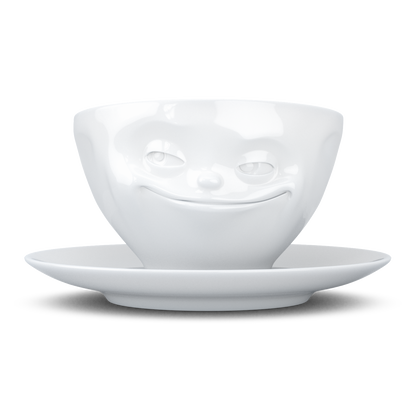 Schmunzel Kaffee Tasse grinsend in weiß 200ml