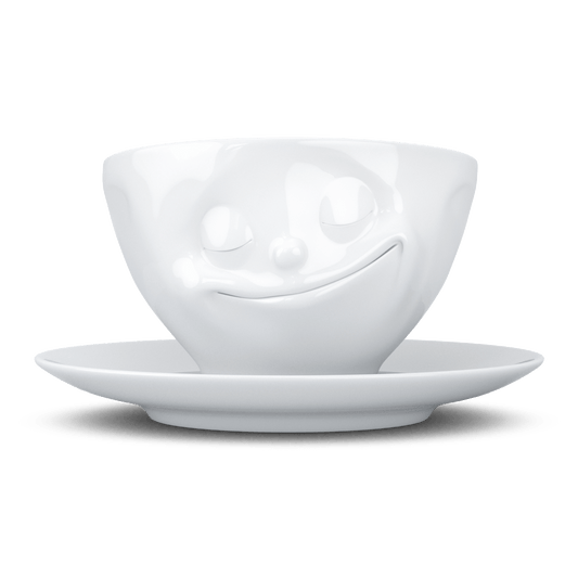 Schmunzel Kaffee Tasse glücklich in weiß 200ml