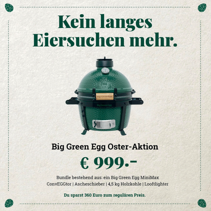 Big Green Egg MiniMax mit ConvEGGtor, Ascheschieber, Holzkohle und Looflighter