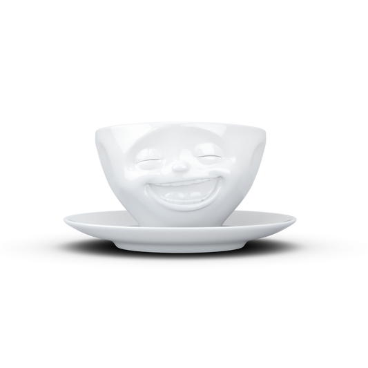 Schmunzel Kaffee Tasse lachend in weiß 200ml
