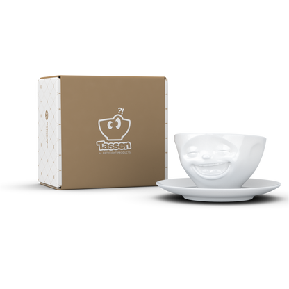 Schmunzel Kaffee Tasse lachend in weiß 200ml