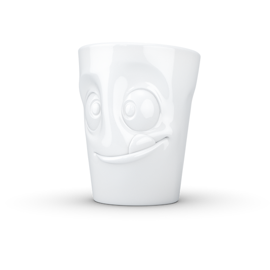 Schmunzel Henkelbecher lecker in weiß 350ml