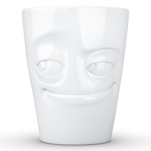 Schmunzel Henkelbecher verschmitzt in weiß 350ml