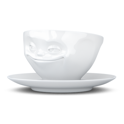 Schmunzel Kaffee Tasse grinsend in weiß 200ml