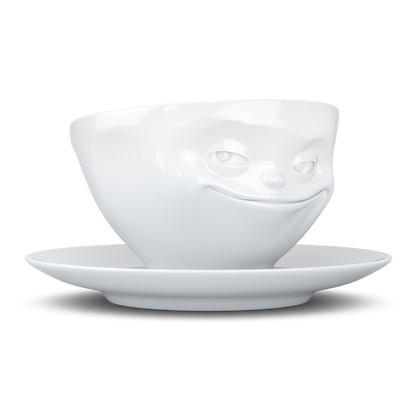 Schmunzel Kaffee Tasse grinsend in weiß 200ml