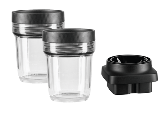 KitchenAid 2x BPA-freier kleiner Behälter (200 ml) mit luftdichtem Deckel und Messereinheit für ARTISAN K400 Standmixer